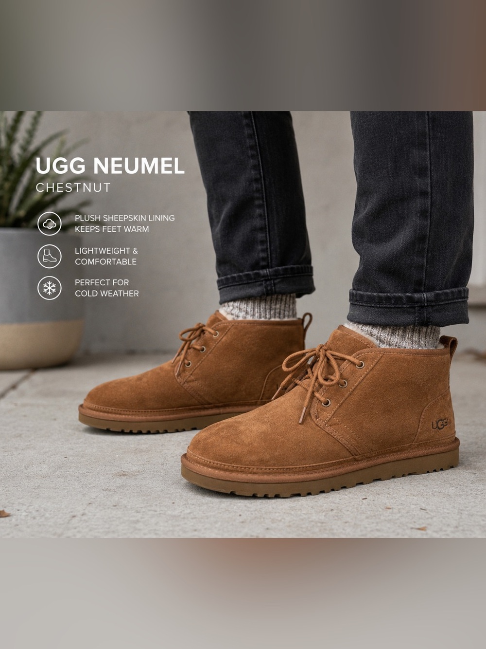 UGG Neumel Chestnut Suede Chukka Boots Men’s 11 Sheepskin Lined Excellent